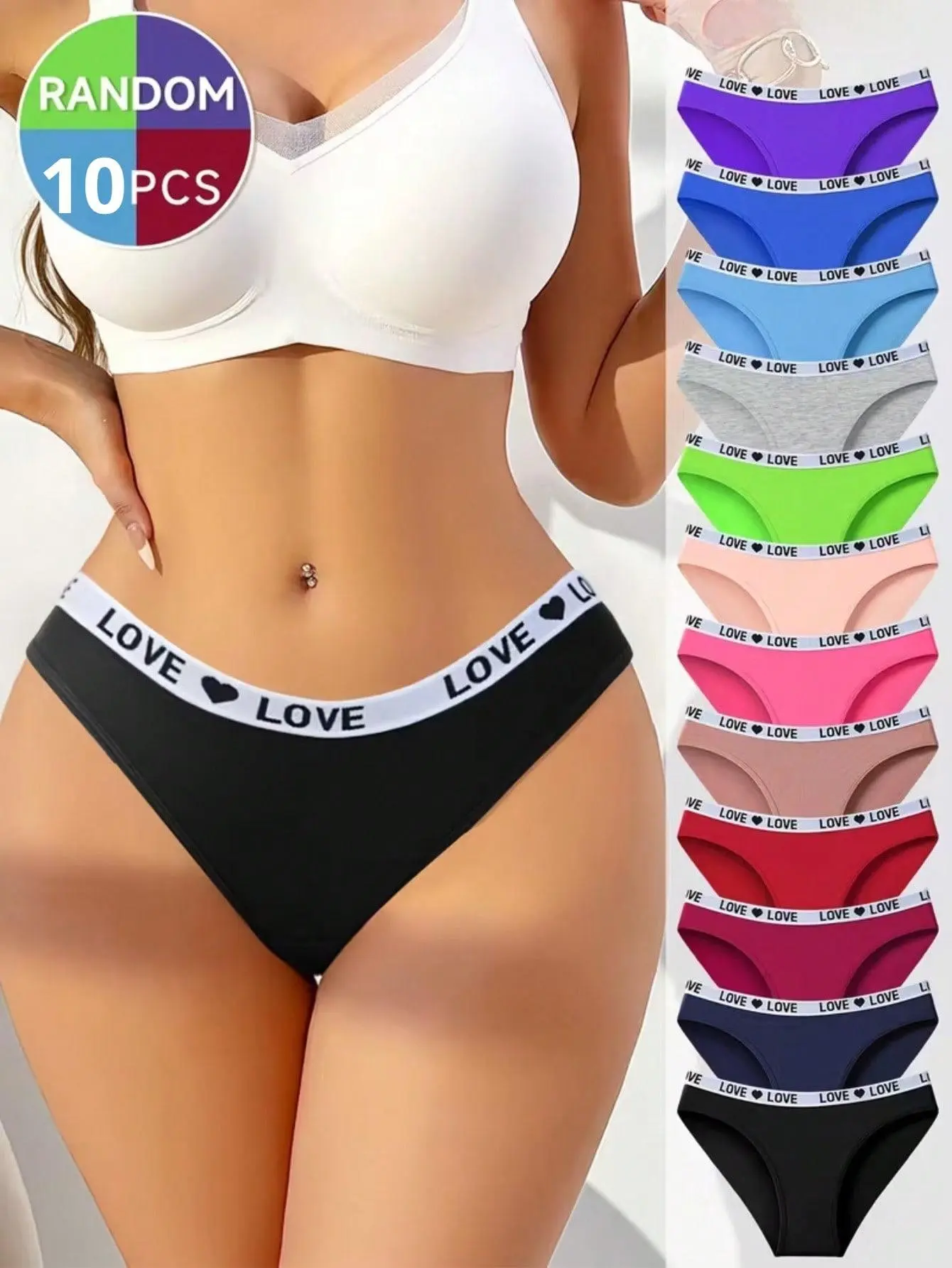 Women's 10-Pack Cotton Thong Panties - Soft, Breathable Colorful Underwear with Multicolor Letter Print for Athletic Sportswear, Lady, Panty, Intimates Panties, Casual Soft Panties