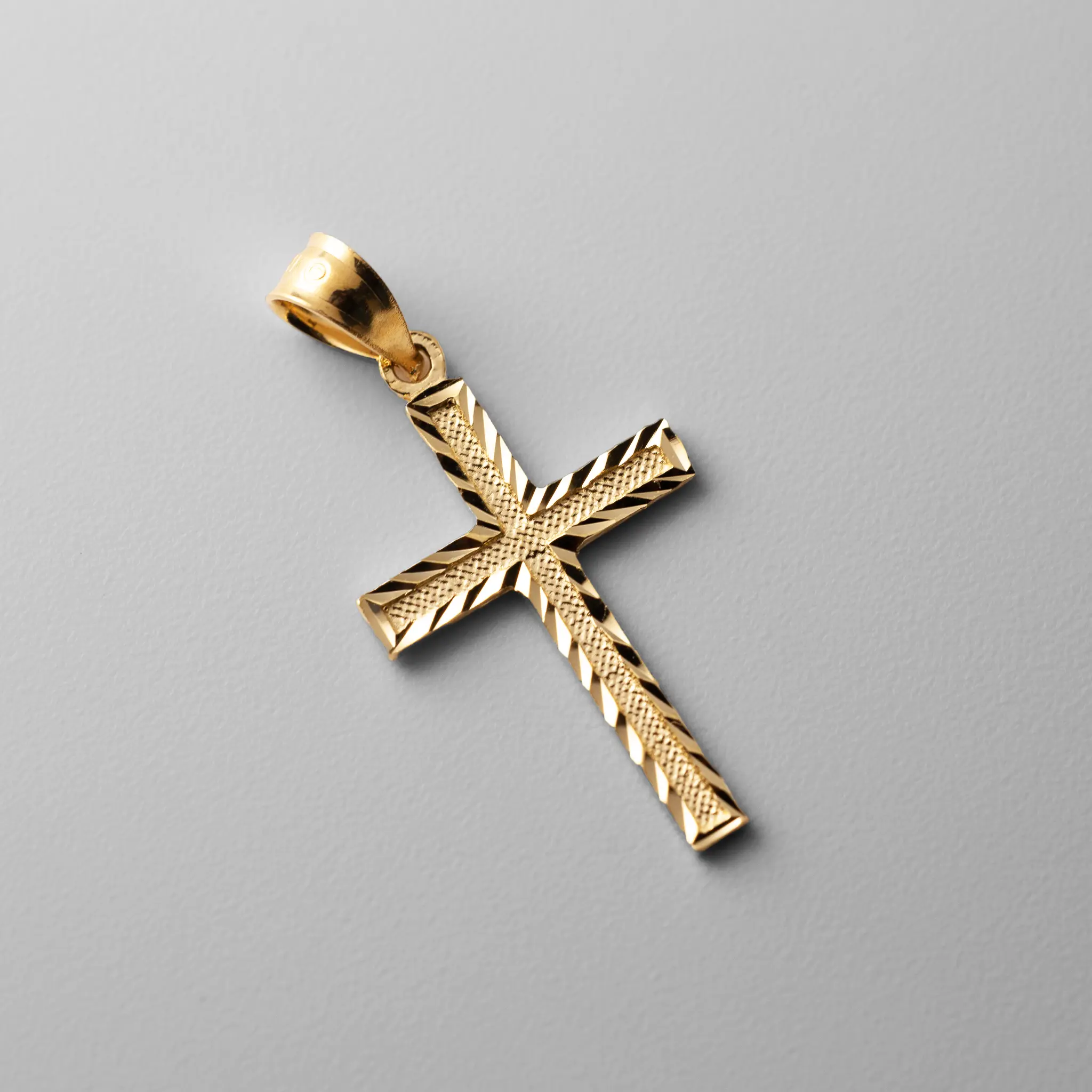 14K Gold Diamond Cut Medium Cross Pendant - Model 2225