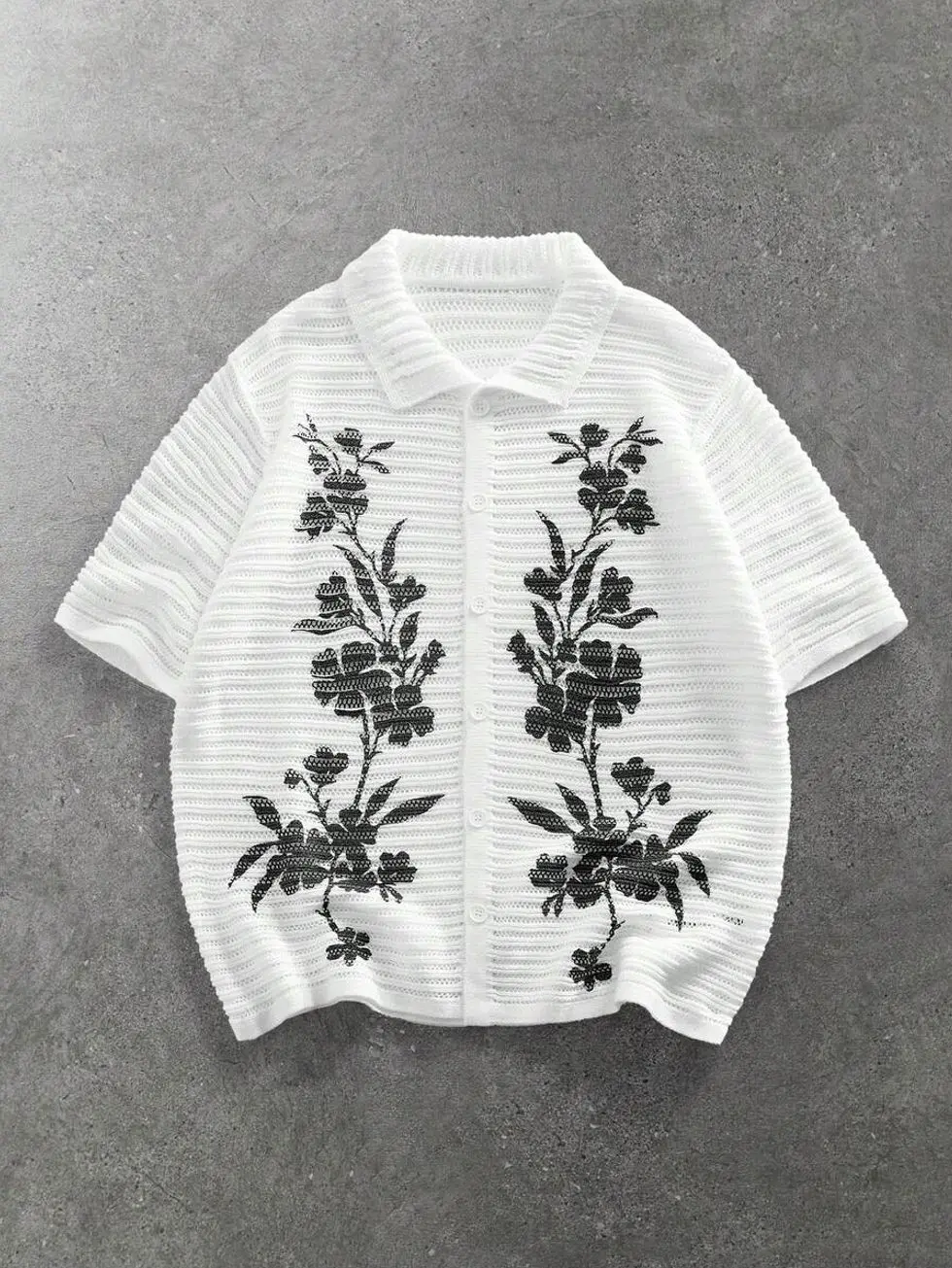 Men's t shirts - Men's Floral Knit Shirt, Short Sleeve Button Down Top, Breathable Casual Vacation Beachwear men's summer t shirts men's graphic tees t shirt for men summer clothing trending clothing t shirts for men trending clothes male clothing