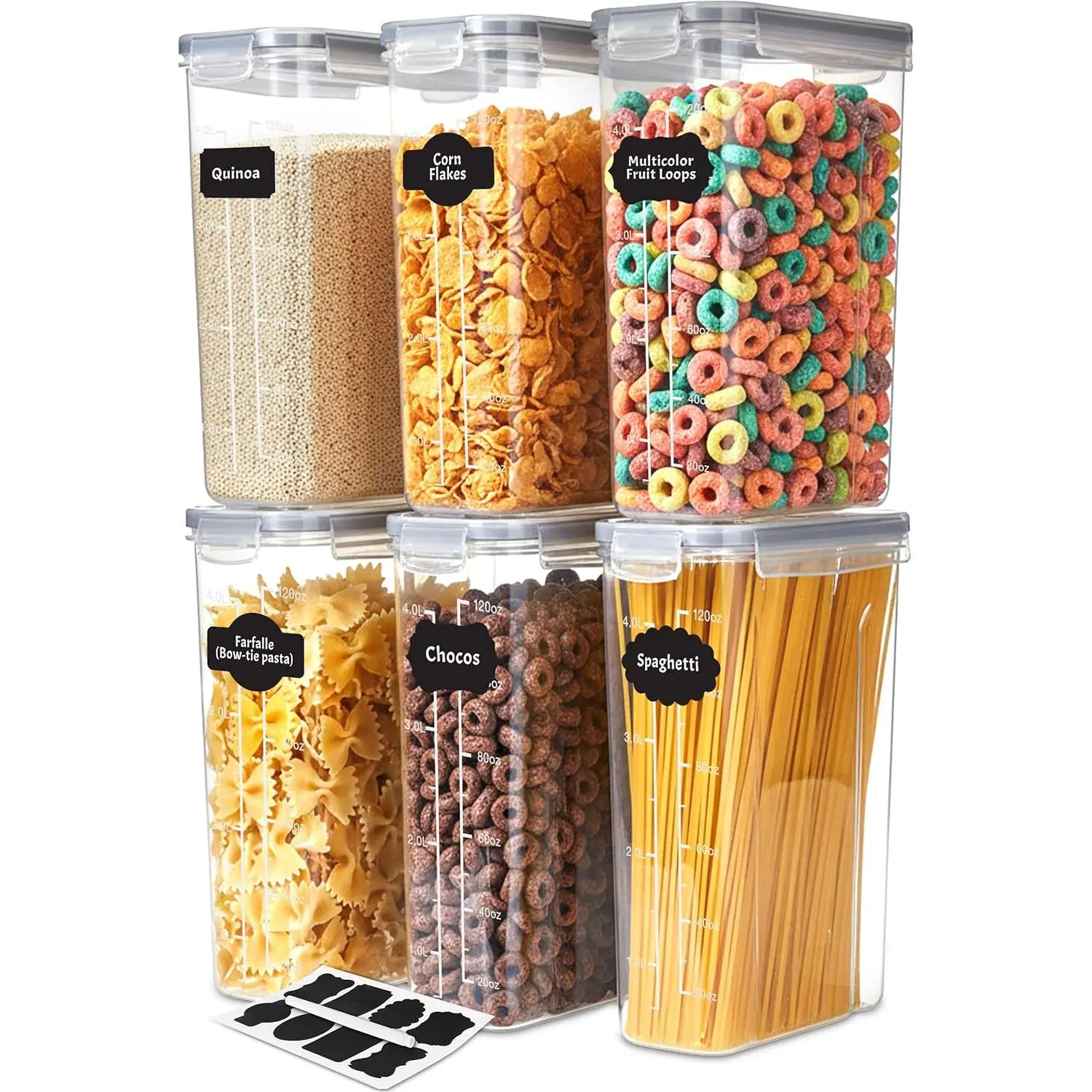 Cereal Containers Storage Set – 6 Pack 4L(135.2 oz) Airtight Food Storage Containers with Lids, BPA-Free Cereal Dispensers for Pantry Organization and Storage (Clear)