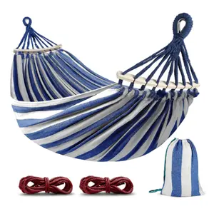Portable Camping Hammock Upgraded 550lb Comfortable Fabric Outdoor(Blue White)