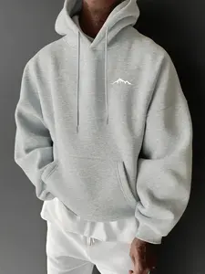 Men's Casual Hooded Sweatshirt, Mountain Pattern Design, Fitted H-Type Silhouette, Fall & Winter Wear, Trendy Daily, Graphic Hoodie