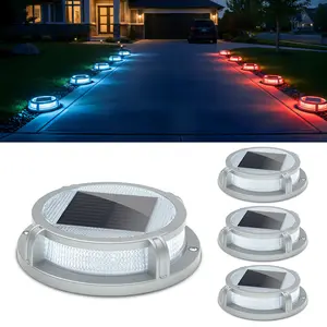 Siedinlar Solar Driveway Deck Dock Lights, Waterproof 2 Modes Blue/Red 16 LEDs Heavy-Duty Aluminum Outdoor Ground Lights for Walkway, Pathway, Steps, Yard, Patio & Garden(4 Pack)