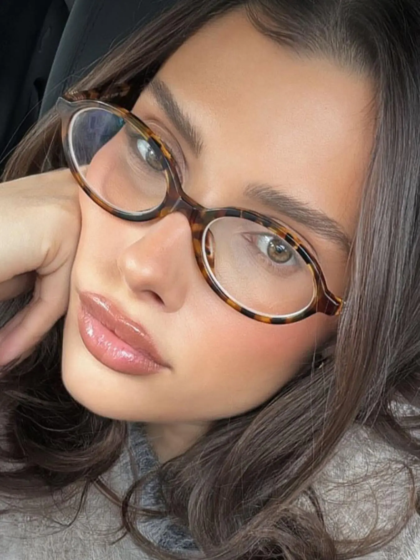 Women's Vintage Oval Glasses Frame, Bookworm Anti-Blue Light Flat Lens, Casual Style, All Seasons, PC Material, Fda Registered