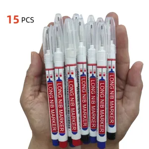 15-Piece Multi-Use 20mm Deep-Hole Long-Tip Marker Set, Permanent Oil Marker, Waterproof Marker for Bathroom and Woodworking Decoration, Blue Ink Fine Point Pens