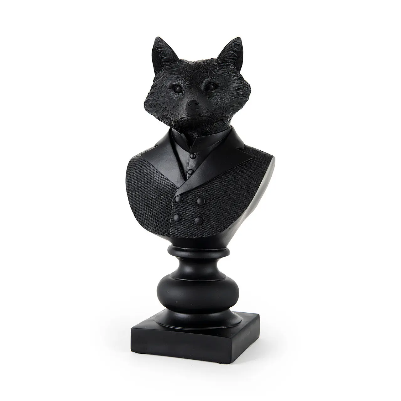 Murray Black Painted Resin Fox in a Suit Bust