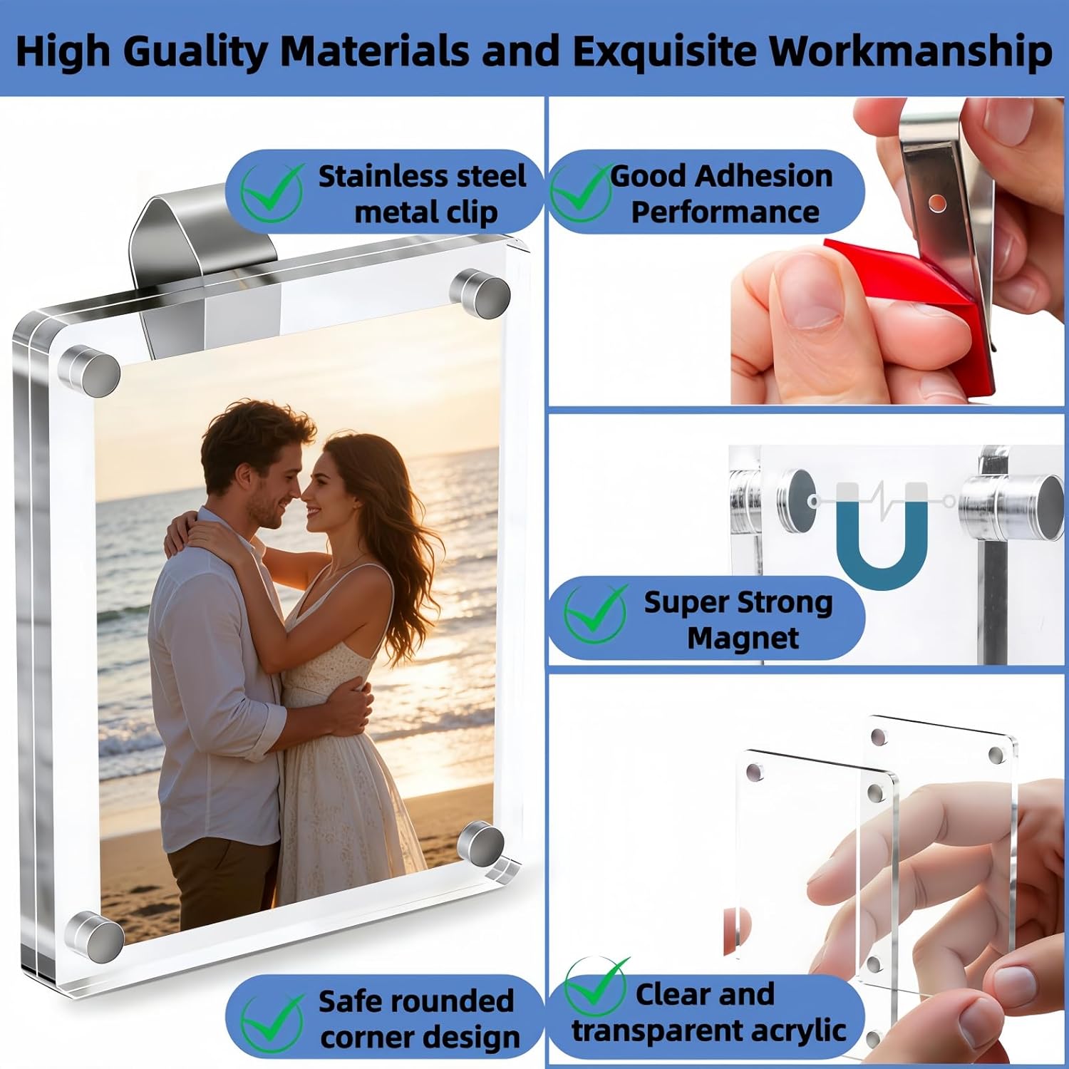 2Packs Car Picture Holder for Sun Visor, Clear Acrylic Magnet Car Visor Photo Clip, 2.36"x3.5" Picture Frame, Horizontal & Vertical Personalized Photo Display for Car Decorations Gifts