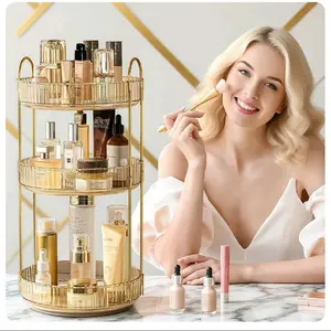 Makeup Organizer for Vanity 3 Tier 360° Rotating Storage Perfume Organizers for Bathroom Counter Clear Cosmetic Dresser Lipstick Spinning Holder