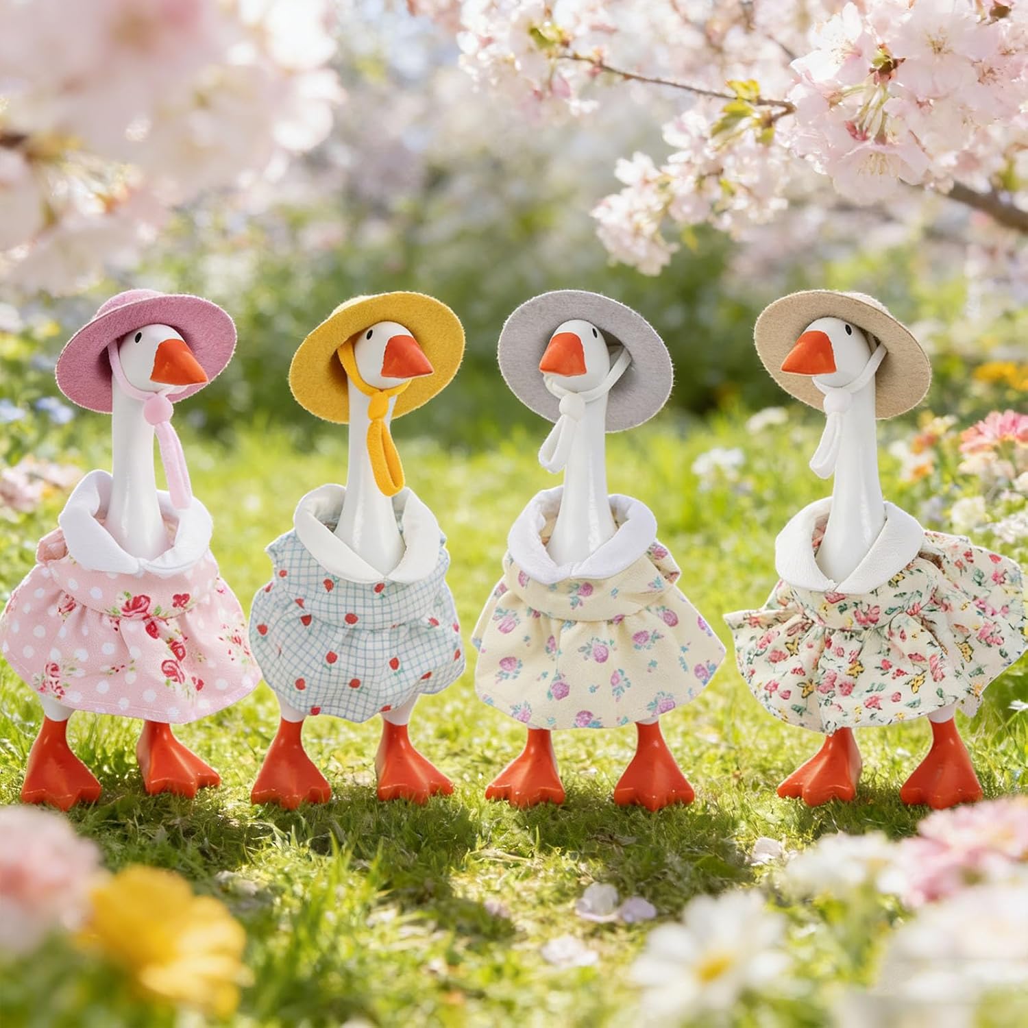 4PCS 7-inch Desktop Goose Outfits: Dresses With Matching Adjustable Felt Hats Lightweight Changing Clothes Designed Specifically for Desktop Goose, Perfect Accessories for Desktop Decoration