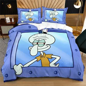 SpongeBob SquarePants printed pattern soft and durable bedding duvet cover set, including 1 duvet cover and 1 or 2 pillowcases, without a core or pillow, suitable for children or adults as gifts, modern style fashionable bedroom bed decoration