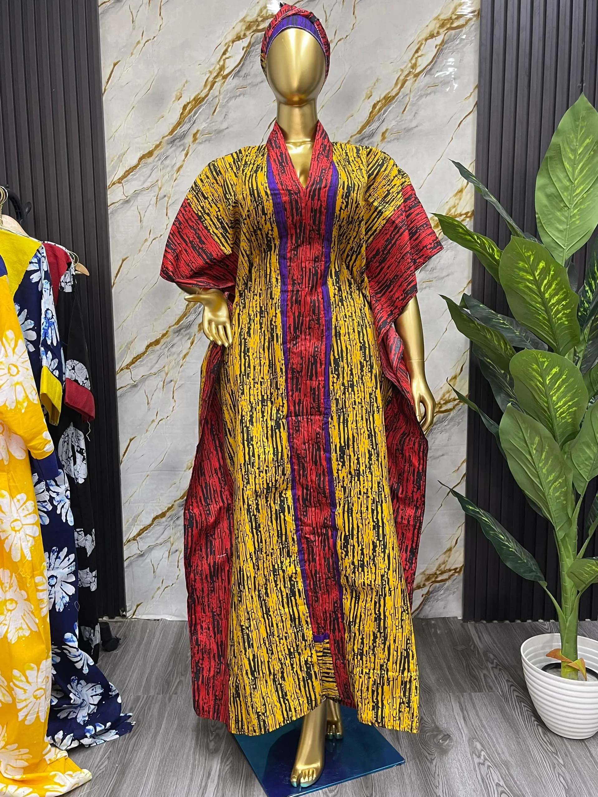 Women's Short-Sleeve Ankara Boubou Kaftan Dress - Adjustable, Classy, Modest, Comfortable Casual Style with Inner Tie, Premium Fabric (1 Size)
