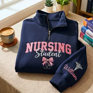 Embroidered Nursing Student Quarter Zip Sweatshirt, Custom Nurse Apparel, Future Nurse Gift