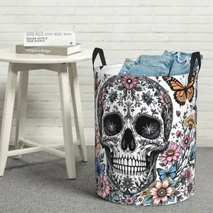 Skull Laundry Basket, A Portable Storage Basket with A Sturdy Handle, Made of Oxford Fabric, Easy To Store and Foldable Design, Used for Bathroom Decoration and Accessories, Bathroom Organization and Storage, Room Decoration, Laundry Basket