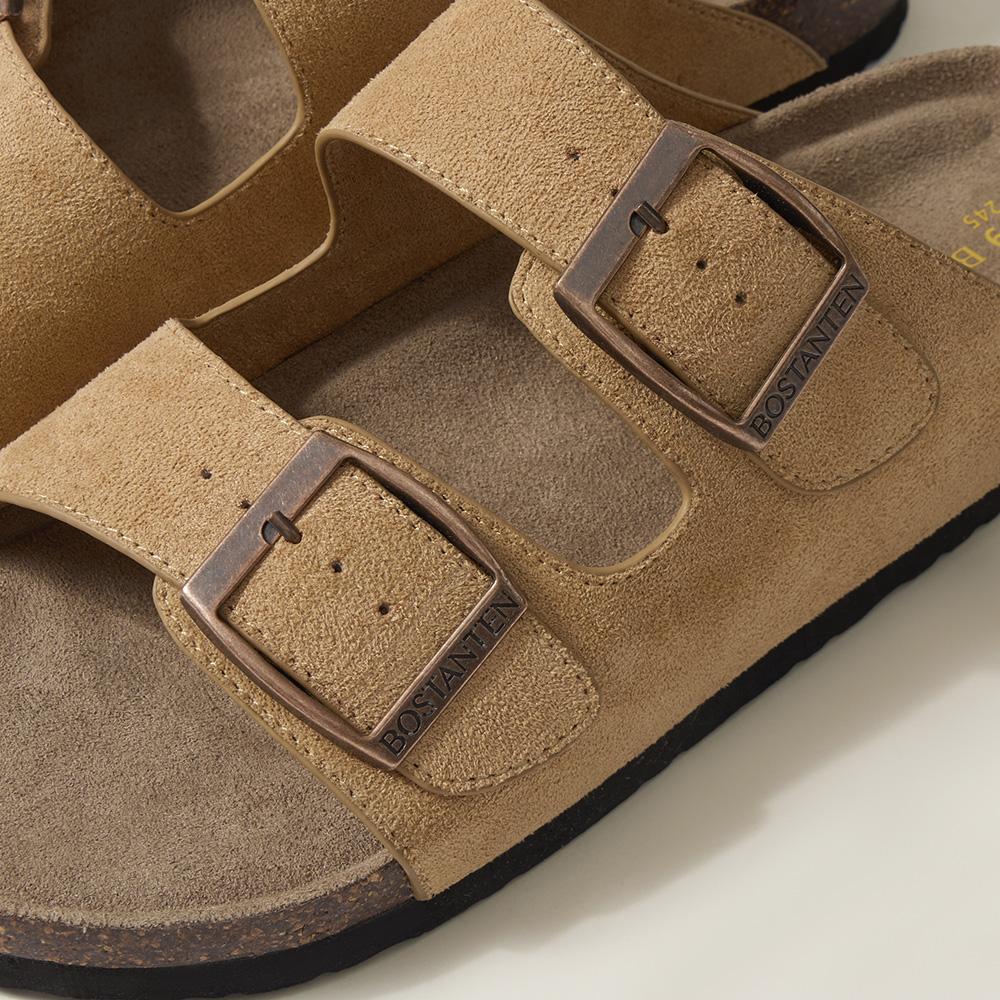 BOSTANTE  Flat Sandals For Women men  Cork Footbed Womens Sandals with arch support Vacation Essentials Slides for Women Footwear