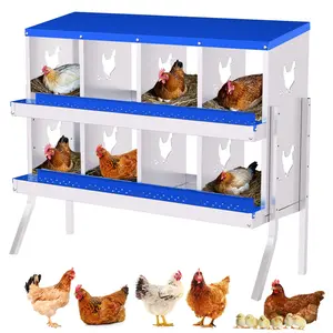 Chicken Nesting Boxes 8 Holes Galvanized Steel Rustproof Egg Laying Box with Egg Collection Systems&legs, Hen Eggs Laying Box, Ventilated/Easy to Install, for Chicken House/Duck House/Hen,Blue