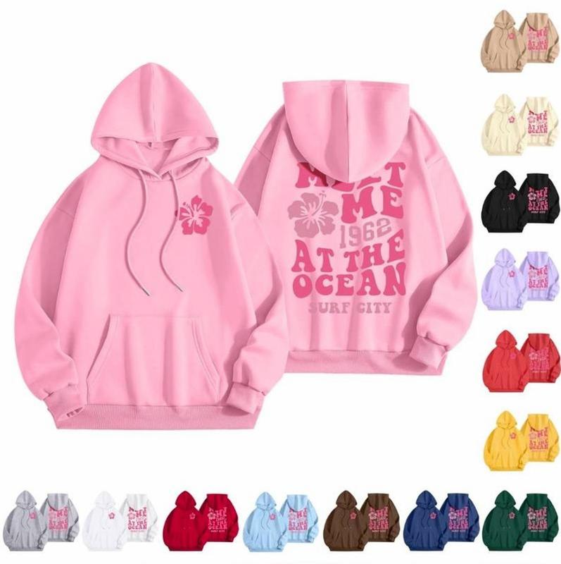 [Youth & Adult] Womens Cute Pink Flower Hoodie, Pink Palm Puff Hoodie for Teen Girls, Oversized Y2K Preppy Graphic Sweatshirt, Cute Casual Style DYG
