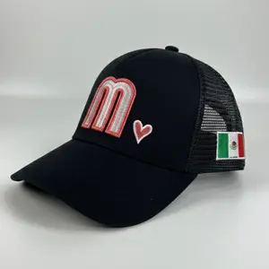 Mexico Baseball Hat with Heart & Flag Embroidery for Stylish Outfits - Black Cap with Pink Embroidery, Adjustable Strap, Breathable Cotton, Ideal for Casual Wear & Mexican Culture Apparel -Gorra para Mexicanas
