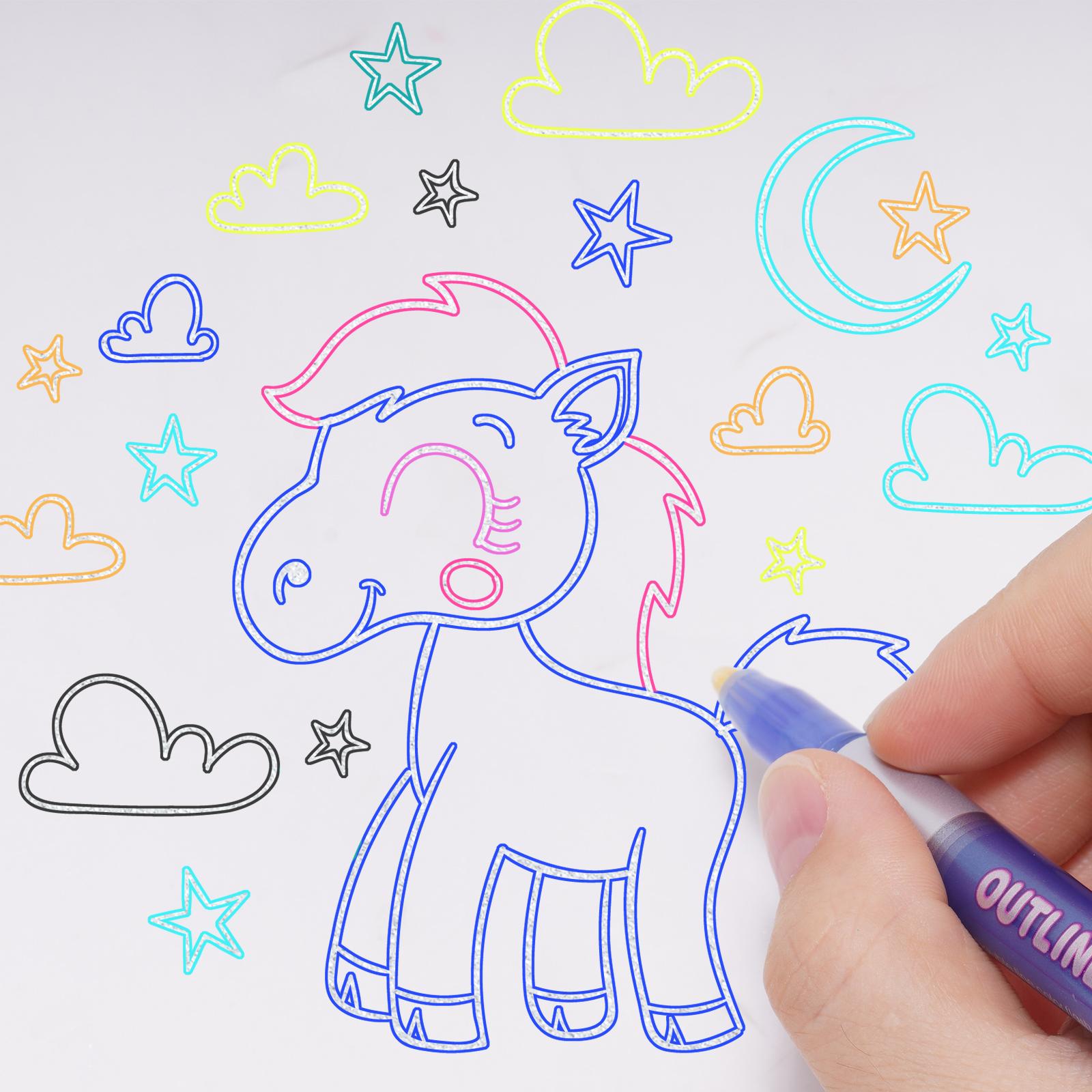 Tomorotec Self-outline Metallic Markers, Colored Double Line Pen Outline Marker Journal Pens for Drawing office accessories bible study highlighter