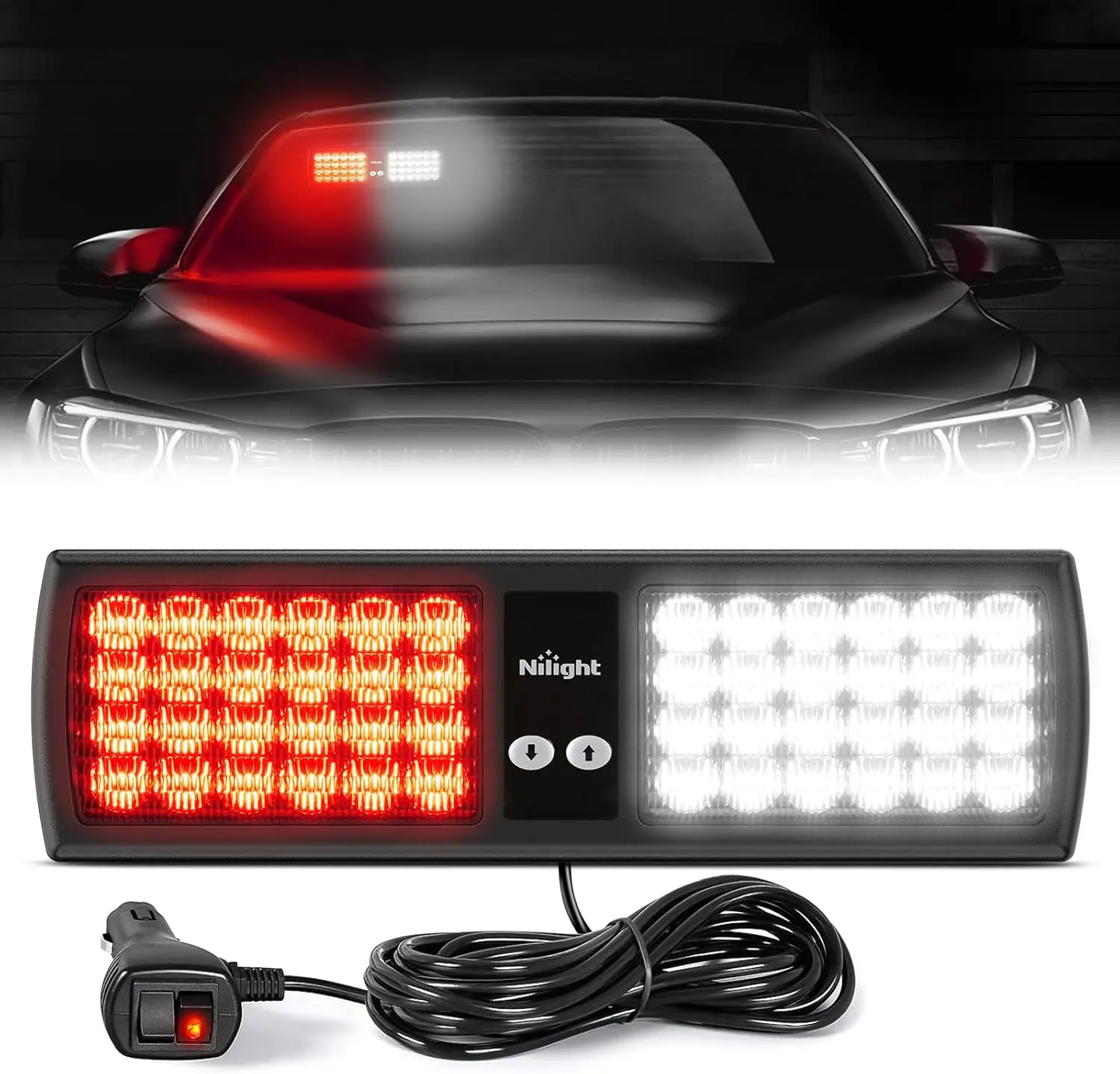 Nilight 48LED Illumination Visor Lights, Red White Super Bright LED Car Lights for Car Interior Windshield Car Accessories Led Dashboard Led Backlights