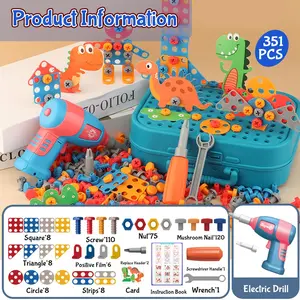 Kids Tool Set, 351 PCS Tool Kit w/ Electric Drill, STEM Montessori Educational Toys,Design and Drill Toy for Boys, Electric Drill with Toolbox, Creative Engineering Building Toy, Boys Birthdaty for Age 6-12