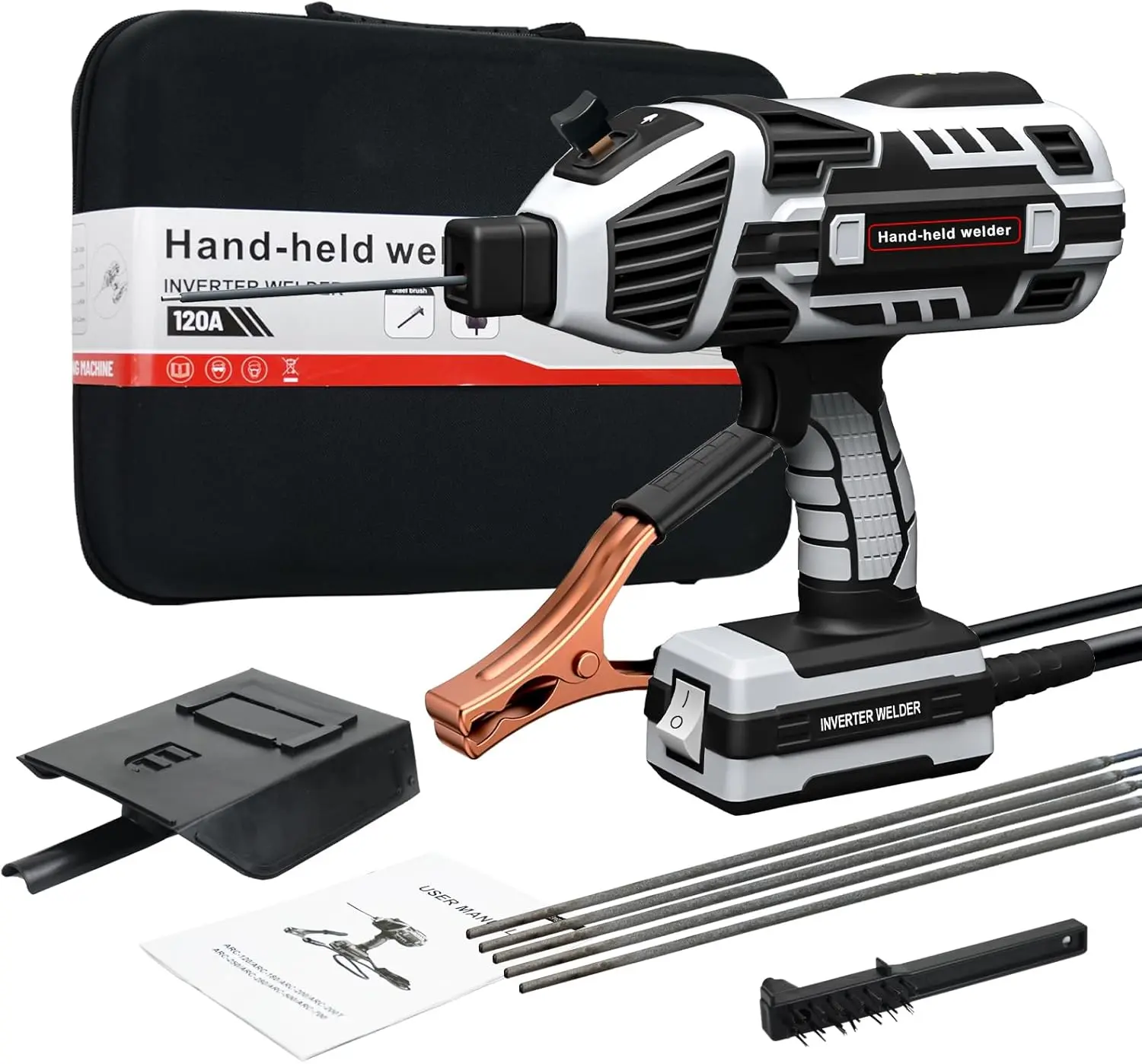 Handheld Welding Machine, 120 A 110-V AC Electric Arc Stick Welder with IGBT Inverter, 5 Variable Current Adjustment, Portable Stick Welder