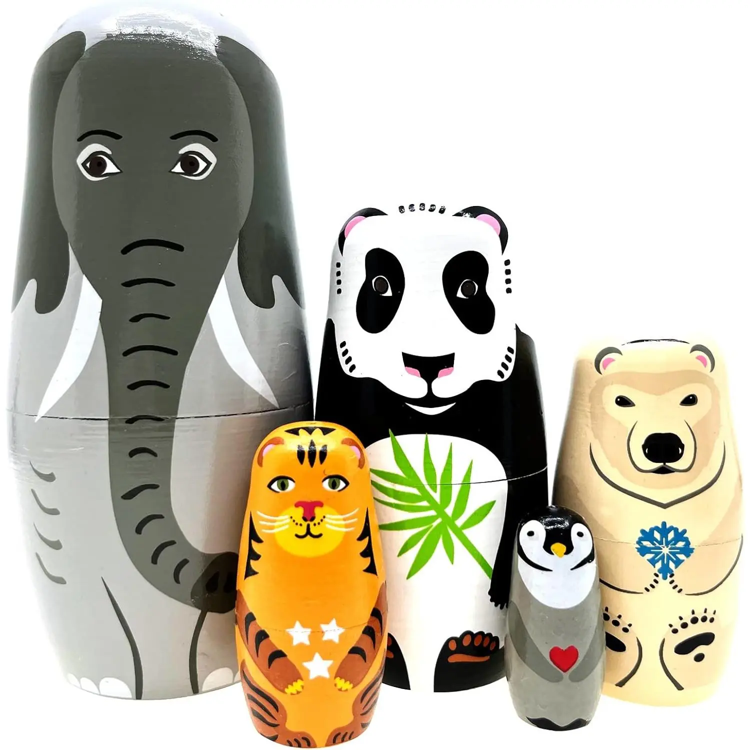 Wooden Russian Matryoshka Nesting Dolls Handmade Stacking Toy Set 5 Pieces for Kids