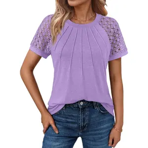 Women's Lace Short Sleeve Tops - Pleated Business Casual Work Shirts for SummerGift