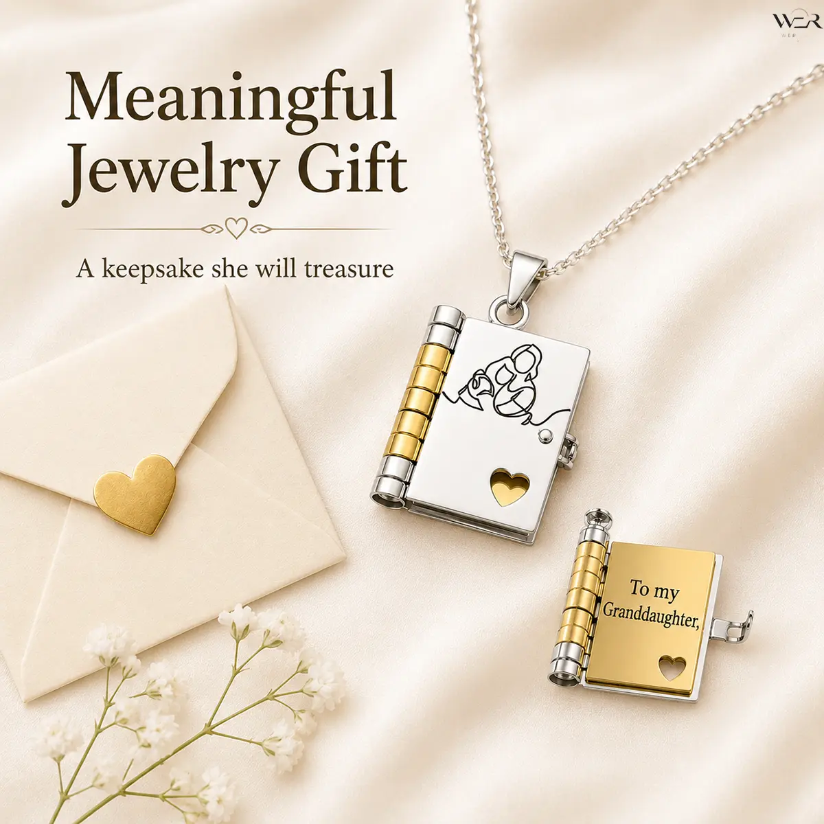 My Granddaughter Book Necklace Silver Gold Two Tone Locket Pendant Jewelry Sparkling Elegant Lightweight Comfortable Versatile Feminine Romantic Sentimental Keepsake Gift for Women Girls Daily Wear Special Occasion Perfect Accessory