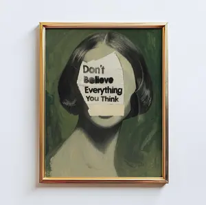 Don’t Believe Everything You Think Wall Art– Minimal Psychological Art Print, Green Aesthetic Quote Poster by ChicGlowPosters