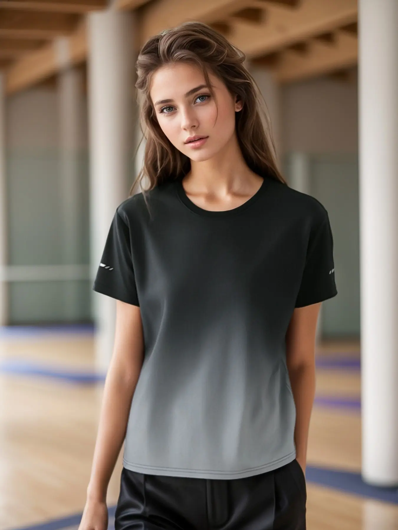 Breathable Quick-Dry Athletic Running Tee for Women Summer - Lightweight, Gradient Design, Reflective Print - Perfect for Gym Workouts, Running, Sports Activities & Casual Daily Wear