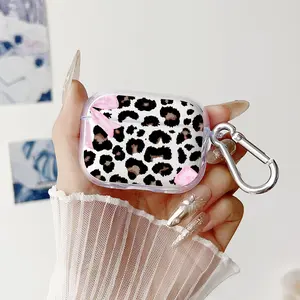Leopard Bow Fantasy Pattern TPU Soft Protective Case for Apple AirPods 4/3/2/1/Pro/Pro2 Transparent Earphone Cover with Keychain Attachment
