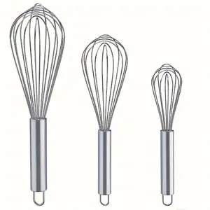 3pcs Stainless Steel Egg Beater Set - Includes 20.32cm, 25.4cm, 30.48cm - Suitable for Stirring, Whipping, Mixing - Non-Deforming, Easy to Clean, Durable Kitchen Tools Whisk, Baking Utensils Supplies