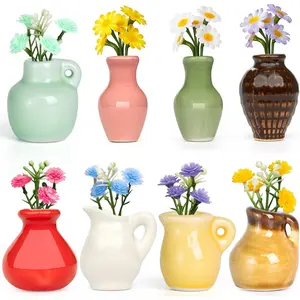 8PCS Mini Ceramic Vase Fridge Magnets, Cute Tiny Vase with Artificial Flowers for Refrigerator Office Kitchen Cabinet Home Decoration