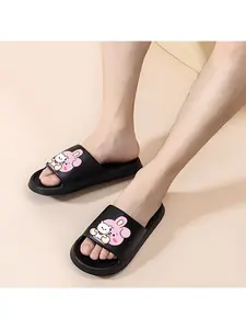Cute Pink Rabbit Holding White Bear Slippers for Women Men Soft Comfortable Non-slip Indoor Home Slippers Warm Winter Autumn House Shoes with Cartoon Animal Design Lightweight Breathable Footwear
