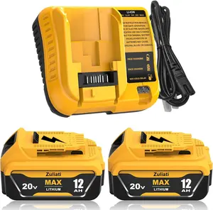 12.0Ah Battery & DCB107 Charger Set for High-Capacity DCB206 DeWalt 20V MAX, Compatible with DCB203 DCB204 & DCD985B Tools