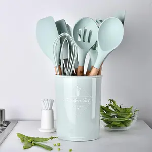 Silicone-Nylon Kitchen Utensil Set with Wooden Handles, Non-Stick Cookware Accessories for Stirring