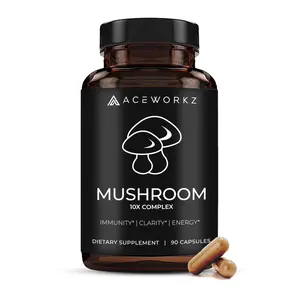 ACEWORKZ 10X Mushroom Complex – Premium Mushroom Blend for Enhanced Focus & Mental Clarity naturally, Boost Memory & Stress Relief- 45 Servings