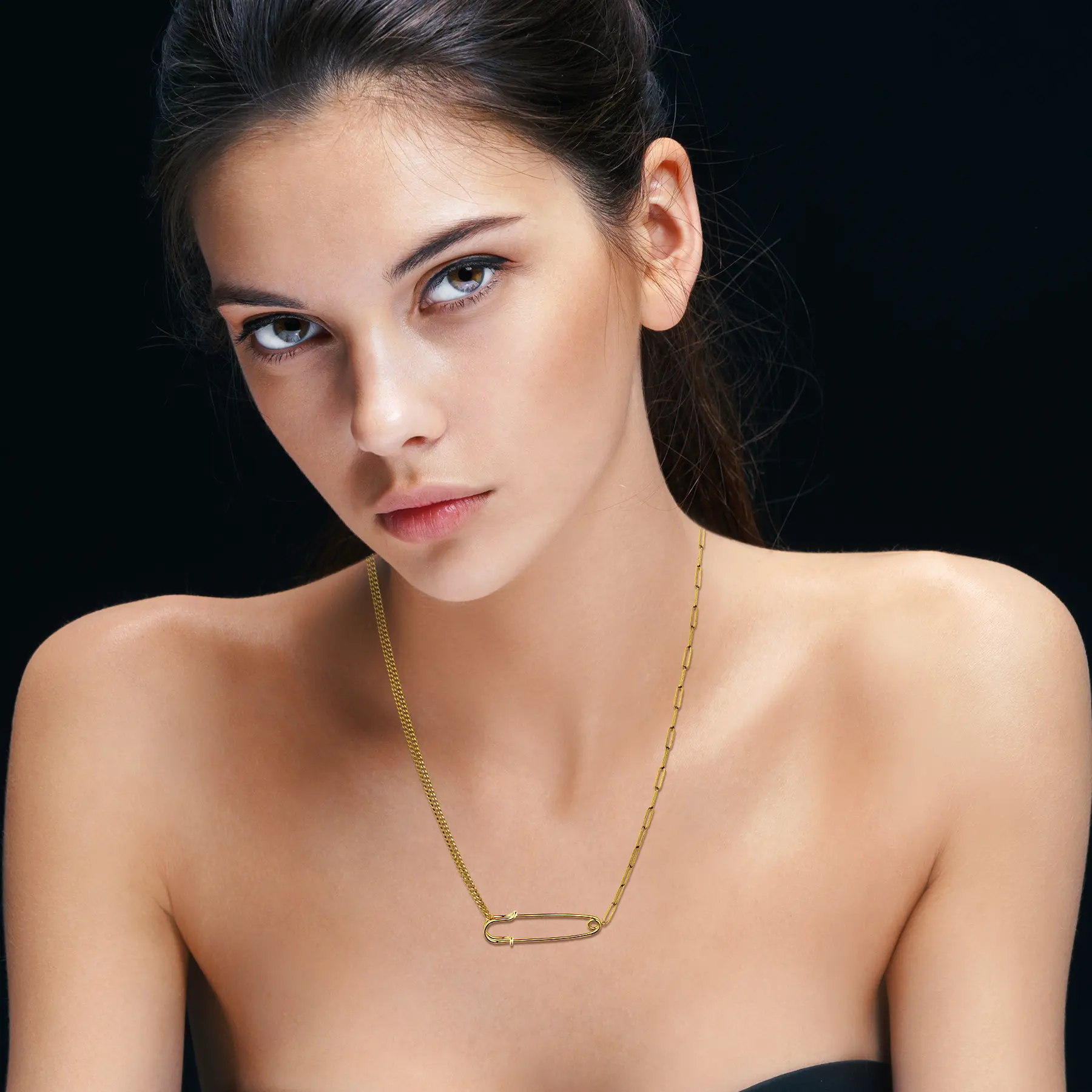 OIDEA Female Gold-Tone Rust-Resistant Premium Stainless Steel Safety Pin Pendant Necklace, 18.11" Adjustable Chain, Casual Daily Minimalist Novelty Polished Metal Fashion Jewelry, Gold-Toned Metal Necklaces, Novelty Pin Necklaces