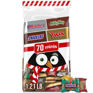 SNICKERS, TWIX, MILKY WAY & 3 MUSKETEERS Minis Milk Chocolate Candy Variety Pack, Individually Wrapped Christmas Candy Stocking Stuffers, 70 Ct Bulk Bag