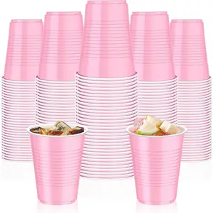100 Pack Pink Plastic Cups 18 oz, Disposable Heavy Duty Drinking Cups for Party, Graduation Shot Cup for Wedding Birthday Valentine's Day Beer Serving Snack Sample Barbecuesvalentine's day decor