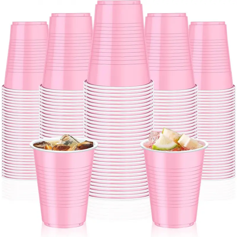100 Pack Pink Plastic Cups 18 oz, Disposable Heavy Duty Drinking Cups for Party, Graduation Shot Cup for Wedding Birthday Valentine's Day Beer Serving Snack Sample Barbecuesvalentine's day decor