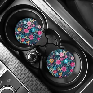 Flowers Absorbent Car Cup Holder Coaster Mats - 2pcs Car Interior Decor Accessories For Women - Water Cup Coasters For Car Vehicles & Home Desk