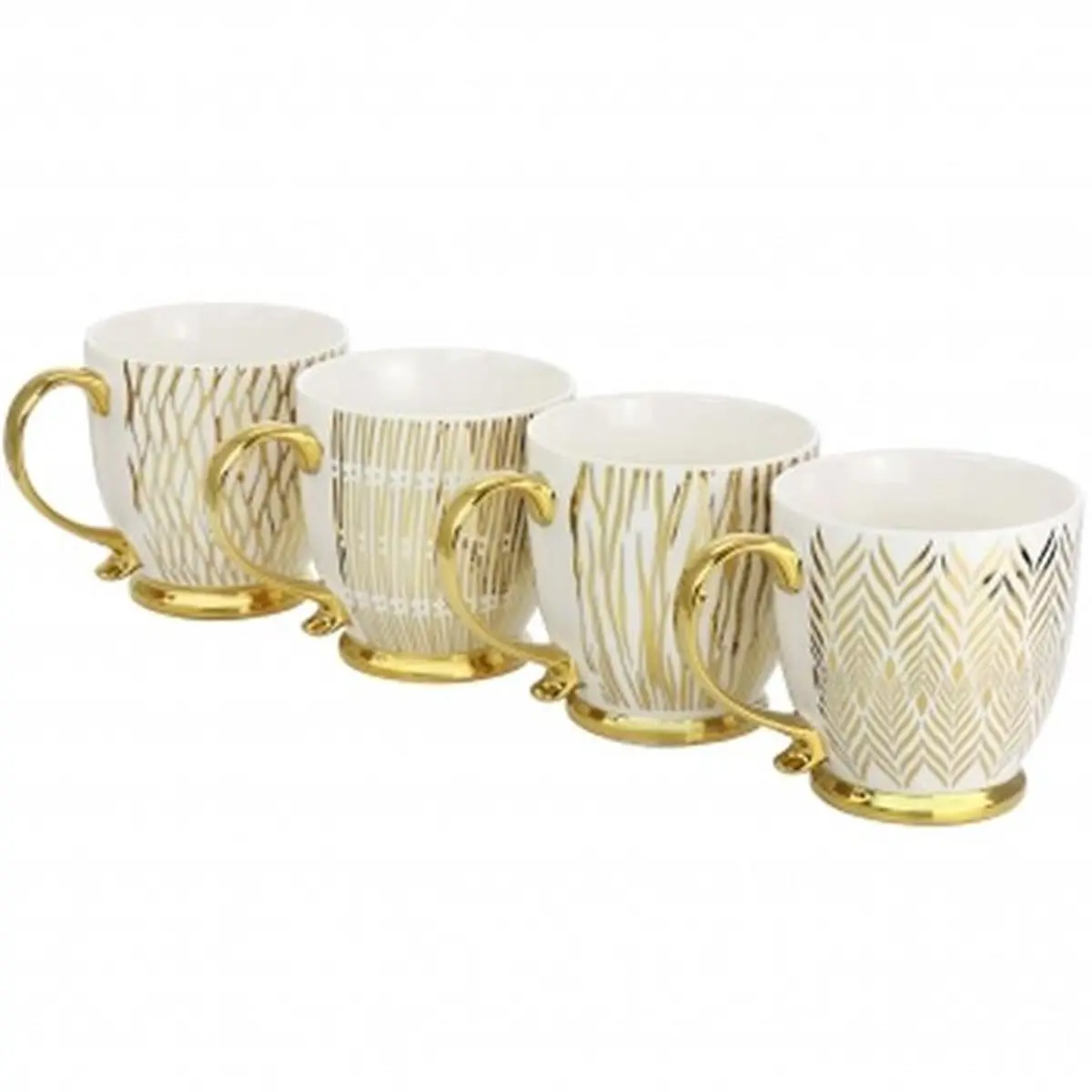 Gibson Home 4-Piece 16.7 oz Gold Finch Electroplated Fine Ceramic Coffee Mug Set, Gold - Aesthetic Drinkware, Tea Cup Set for Everyday Dining, Footed Bases