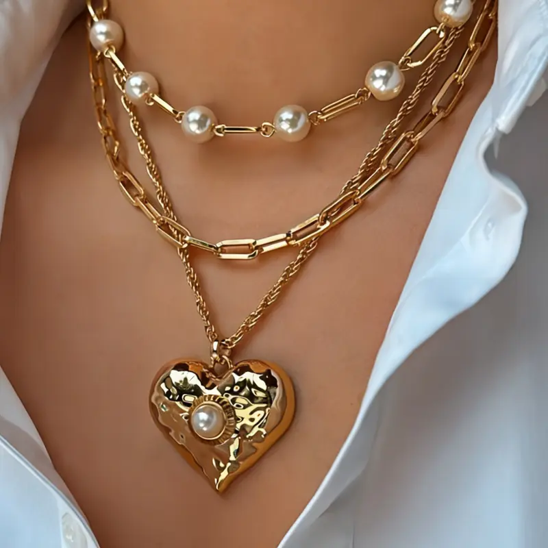 Women's Fashion Heart Pendant Imitation Pearl Necklace Set, Alloy Necklace, Dainty Necklace, Heart Shaped Necklace, Elegant Necklace, Trendy Simple Style Jewelry Accessory for Party & Vacation, Jewelry Gifts