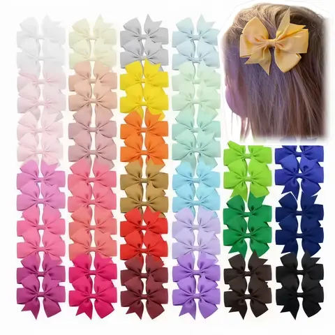 3in Bow Hair Clips,60pcs(30 pair colors),40pcs(40 single colors)- Secure Hold Hair Claw, All-Occasion Hairpin Gifts for Girly Girls for Daily Wear, Anniversary Auspicious Events