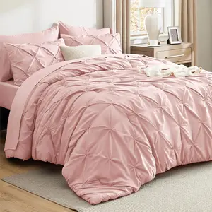 King Size Comforter Set Pink - Bed in a Bag Bedding Set 7 Pieces, GentleSoft Pintuck Bed Set Gift for Family, All Season Down Alternative Comforter with Sheets, Pillowcases & Shams