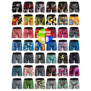 [Moisture-Wicking Boxer Briefs] 8pcs Moisture-Wicking Men's Boxer Briefs with Random Print | Lightweight, Stretchy Polyester-Spandex Blend, Quick-Dry for Gym, Travel & Casual Attire - Sizes S-XXL, Boxer Shorts