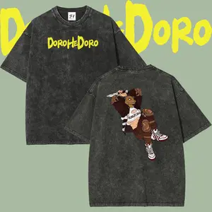 Unisex Dorohedoro Nikaido Anime Character Double-Sided Graphic Cotton Fabric Menswear T-Shirt - Retro Washed Short-Sleeve, Vintage Distressed Oversized Loose Fit, Harajuku Dark Manga Aesthetic Casual Streetwear Hip Hop Tee