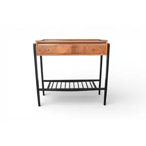 TEAK + BLACK LACQUER CONSOLE TABLE WITH DRAWER