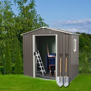 【Umbreco】Outdoor Metal Storage Shed 6 x 5 FT – Gray with Window for Garden & Backyard Storage